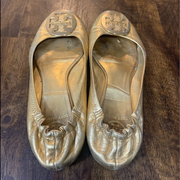 Tory Burch Womens 9 Solid Gold Ballet Flats Rough - Picture 5 of 14